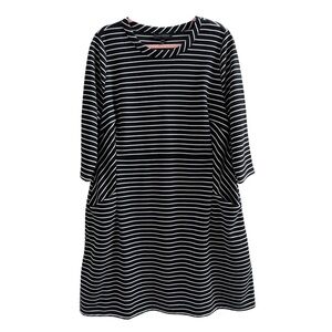 Lane Bryant Black and White Striped Pocket Shift Dress 3/4 Sleeve Size 14/16